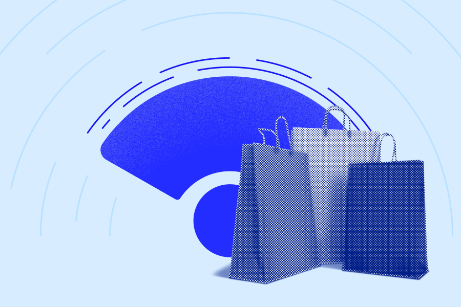 Shopping bags in front of the wifi symbol