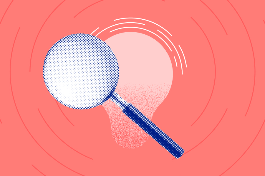 Magnifying glass inspecting crypto information