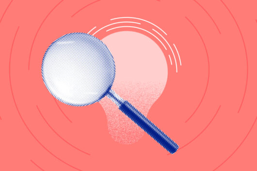 Magnifying glass against coral background to indicate the mystery of finding out which crypto investor you might be.
